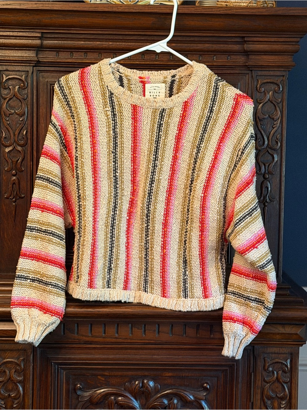 Billabong Cream Knit Crewneck Beach Sweater, Size Small